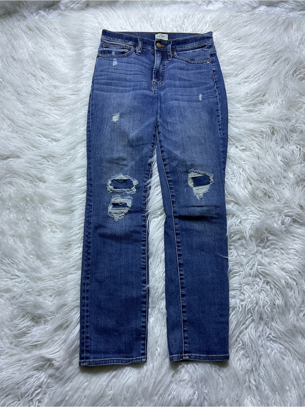 J.Crew High-Rise Distressed Vintage Straight Jean in Coastline Wash